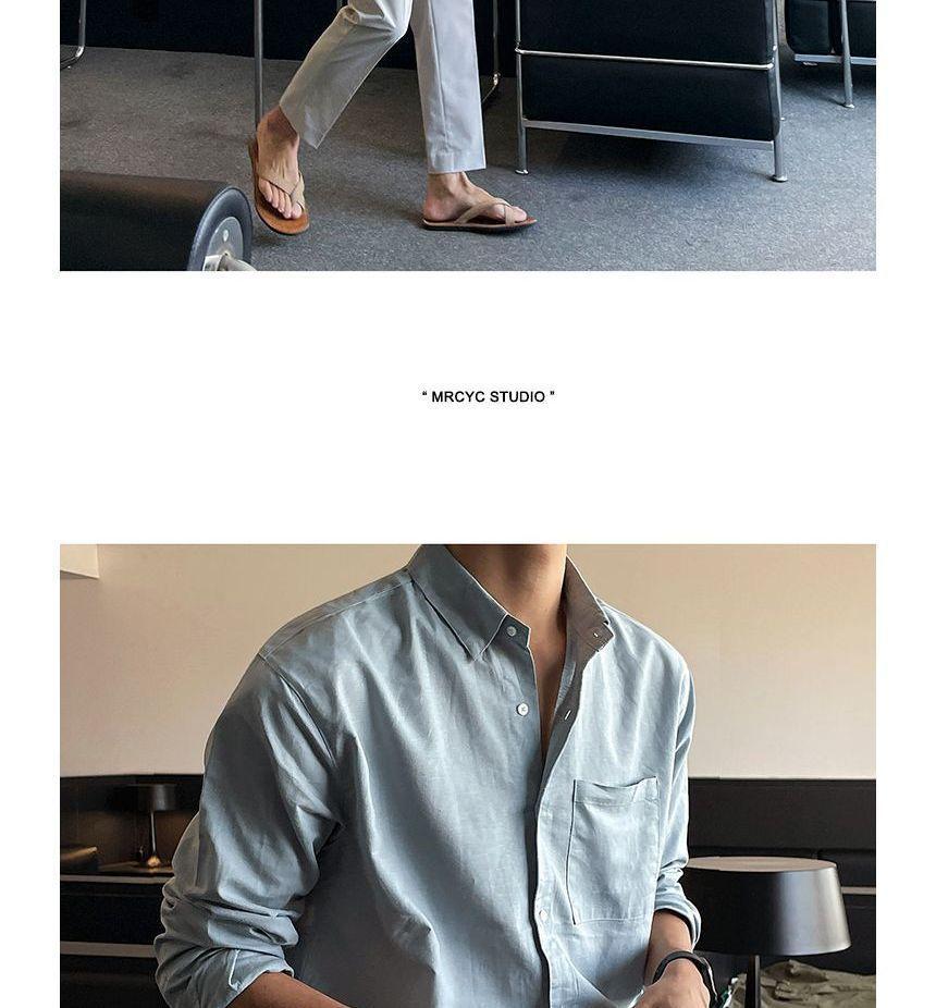Long-Sleeve Plain Linen Shirt Product Image