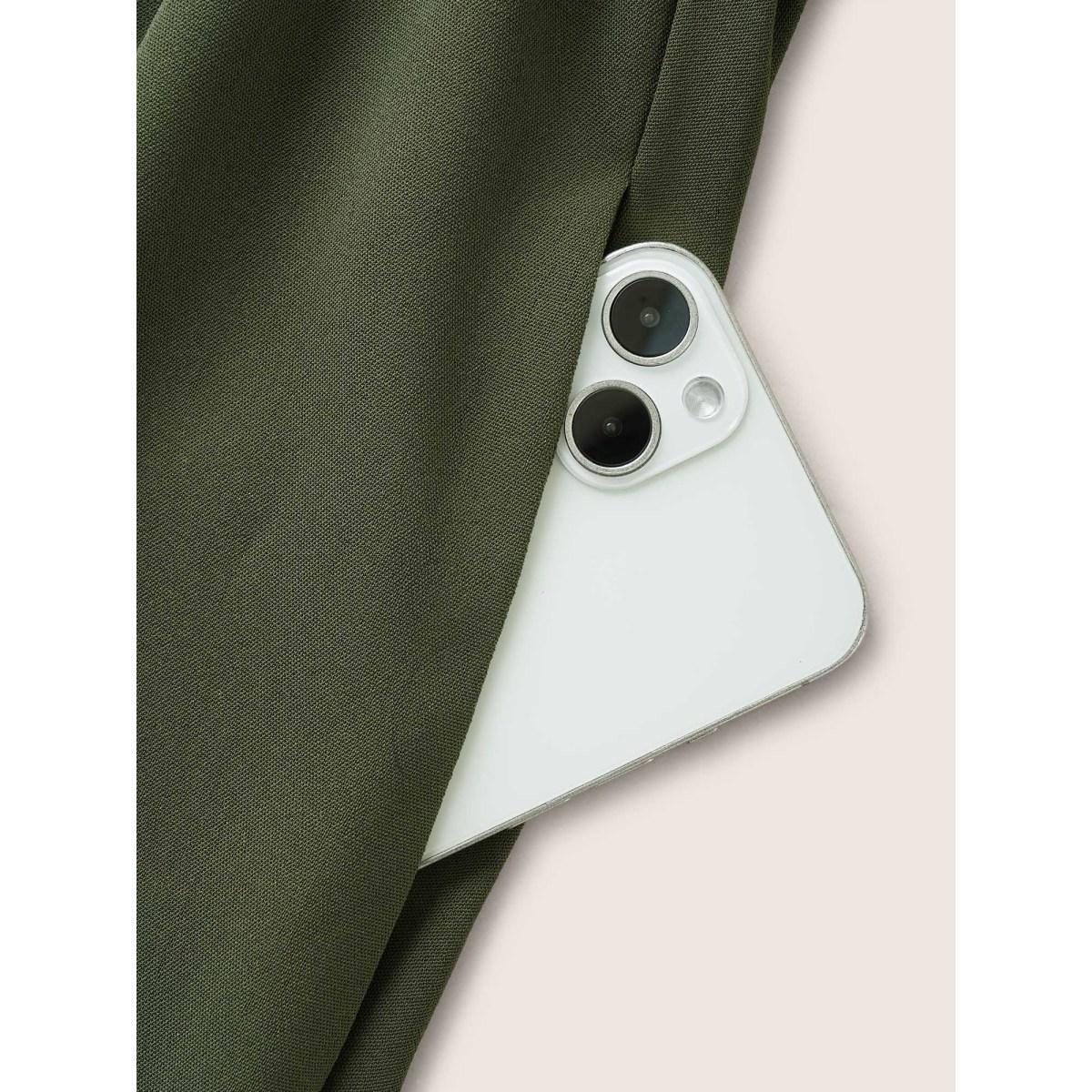 Plus Size Texture Patchwork See Through Raglan Sleeve Dress ArmyGreen Women At the Office Texture Flat collar with V-notch Short sleeve Curvy Midi Dress BloomChic 14-16/1X Product Image
