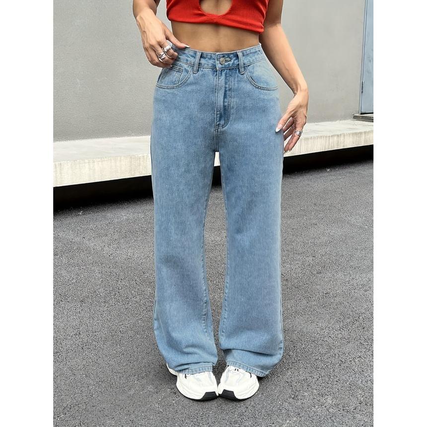 High Rise Strawberry Embroidered Wide Leg Jeans Product Image