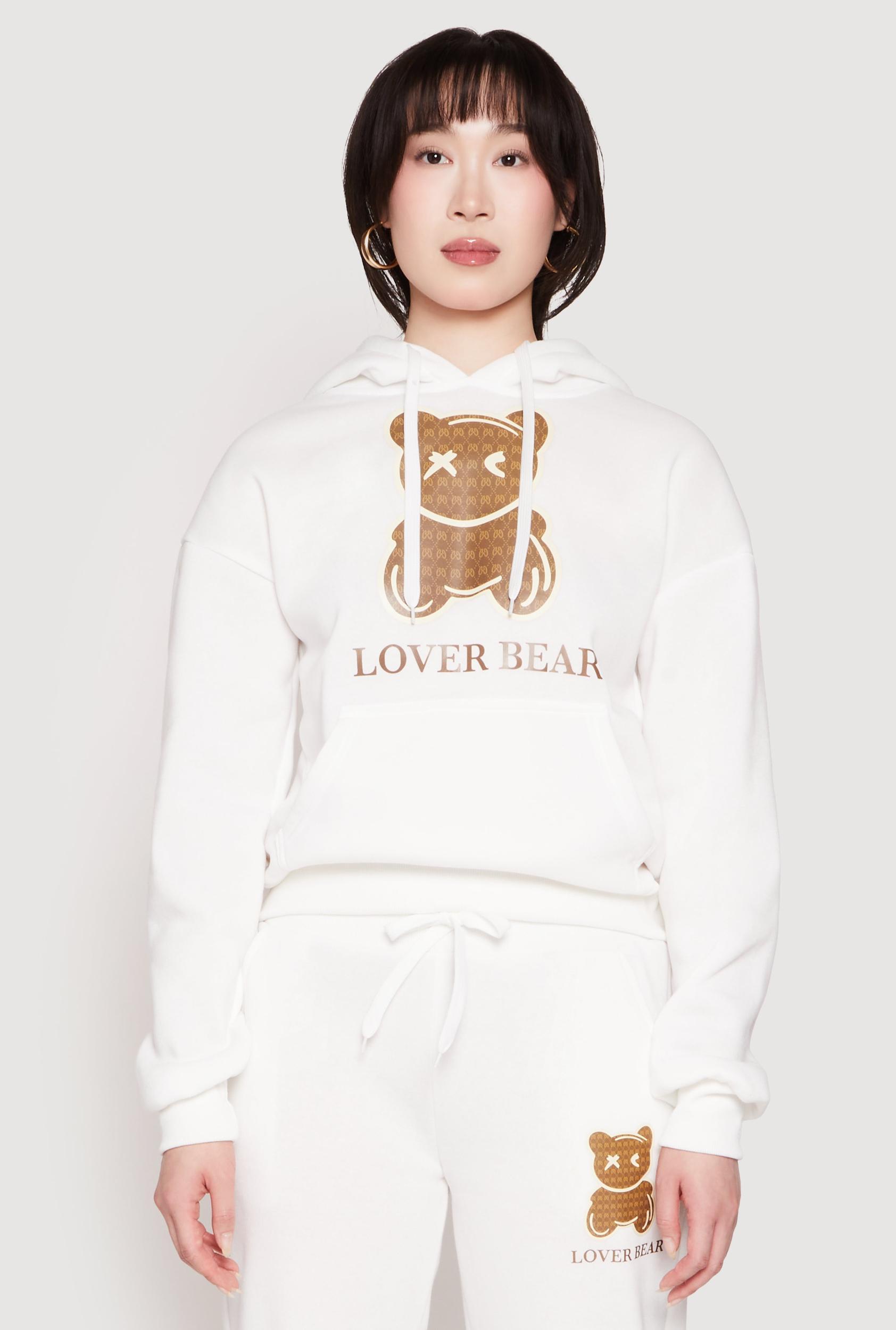 Womens Fleece Lover Bear Graphic Hoodie Product Image