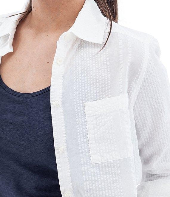 Aventura Colmar Seersucker Collared Neckline 3/4 Roll Tab Sleeve Top Product Image