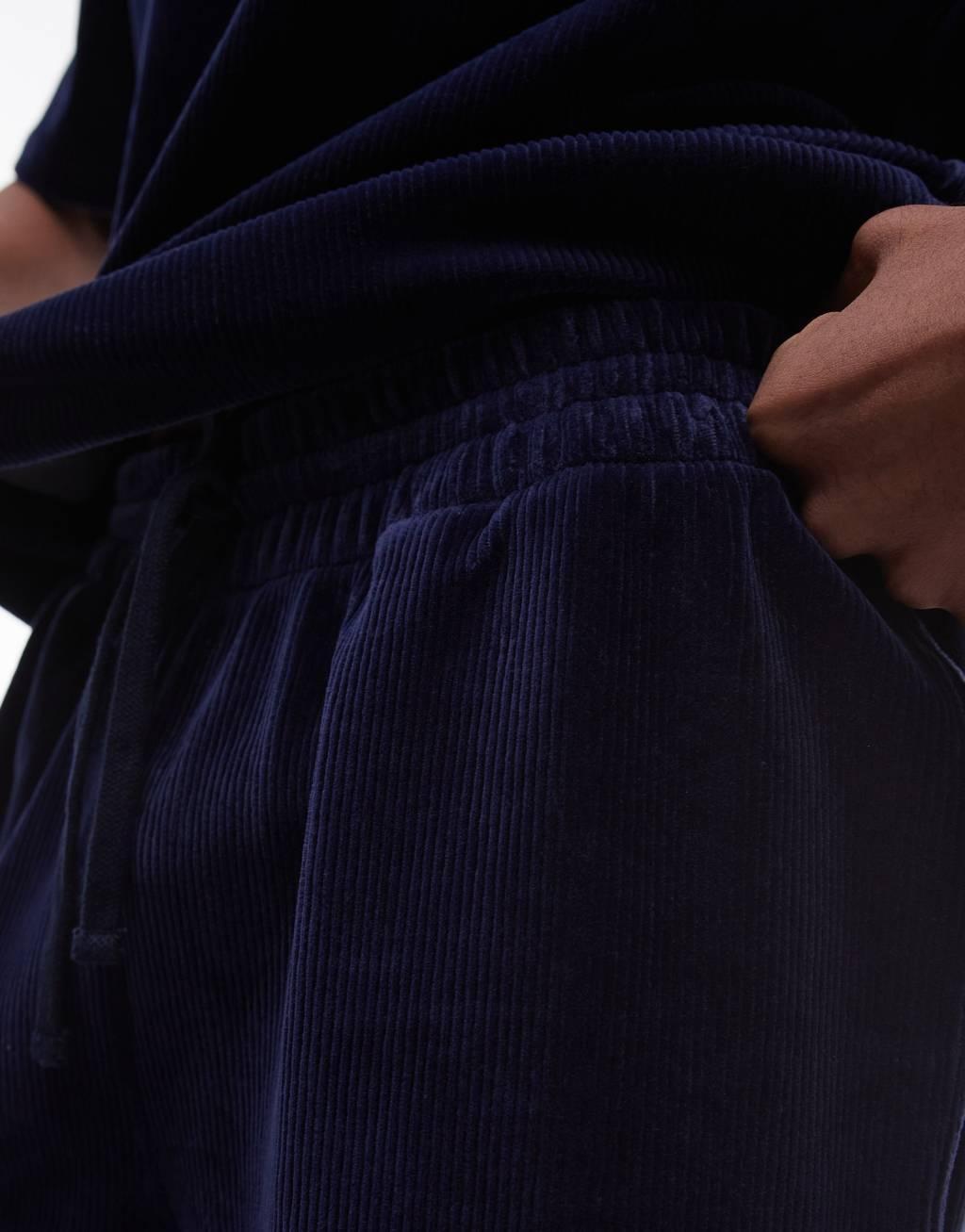 Topman oversized fit velvet cord shorts in navy Product Image