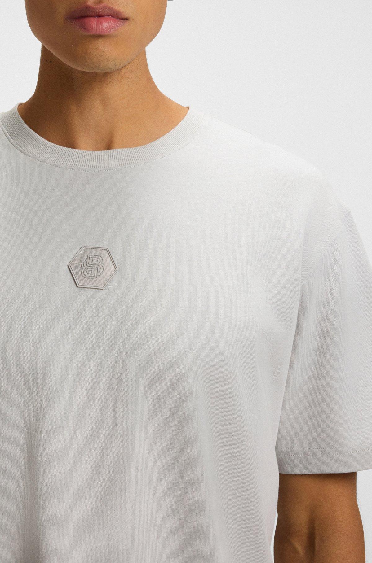 BOSS - Cotton-jersey T-shirt with Double B monogram - Light Grey Product Image