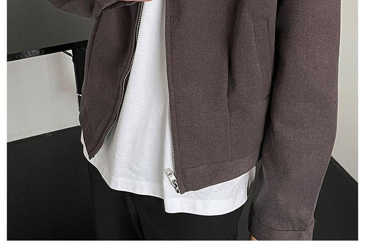 Collared Plain Zip-Up Jacket Product Image