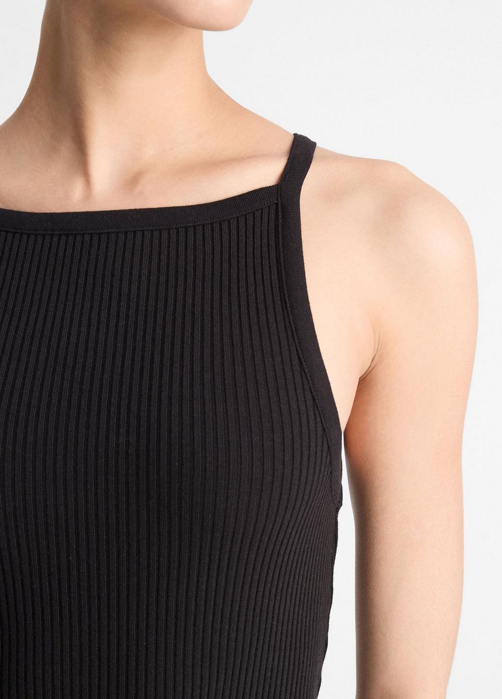 Womens Cotton-Blend Ribbed High-Neck Tank Dress, Black, Size XS Vince Product Image