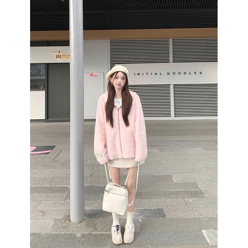 Hooded Knit Zip-Up Jacket Product Image
