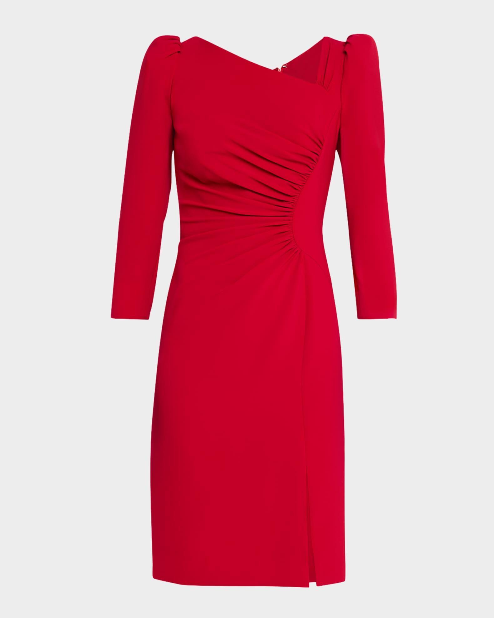 Ruched Puff-Shoulder Asymmetric Dress Product Image