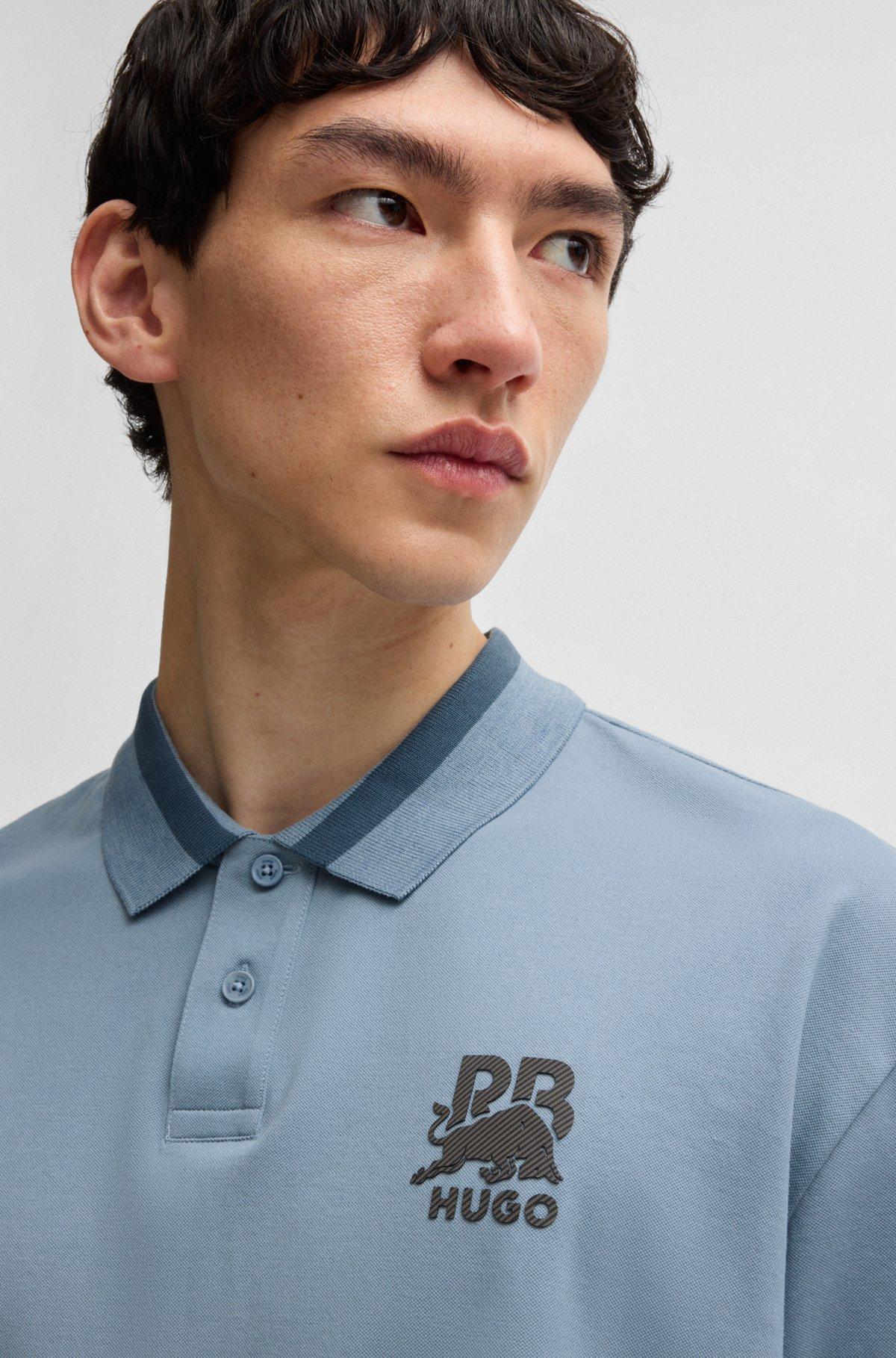 HUGO x RB stretch-cotton polo shirt with carbon stealth logo Product Image