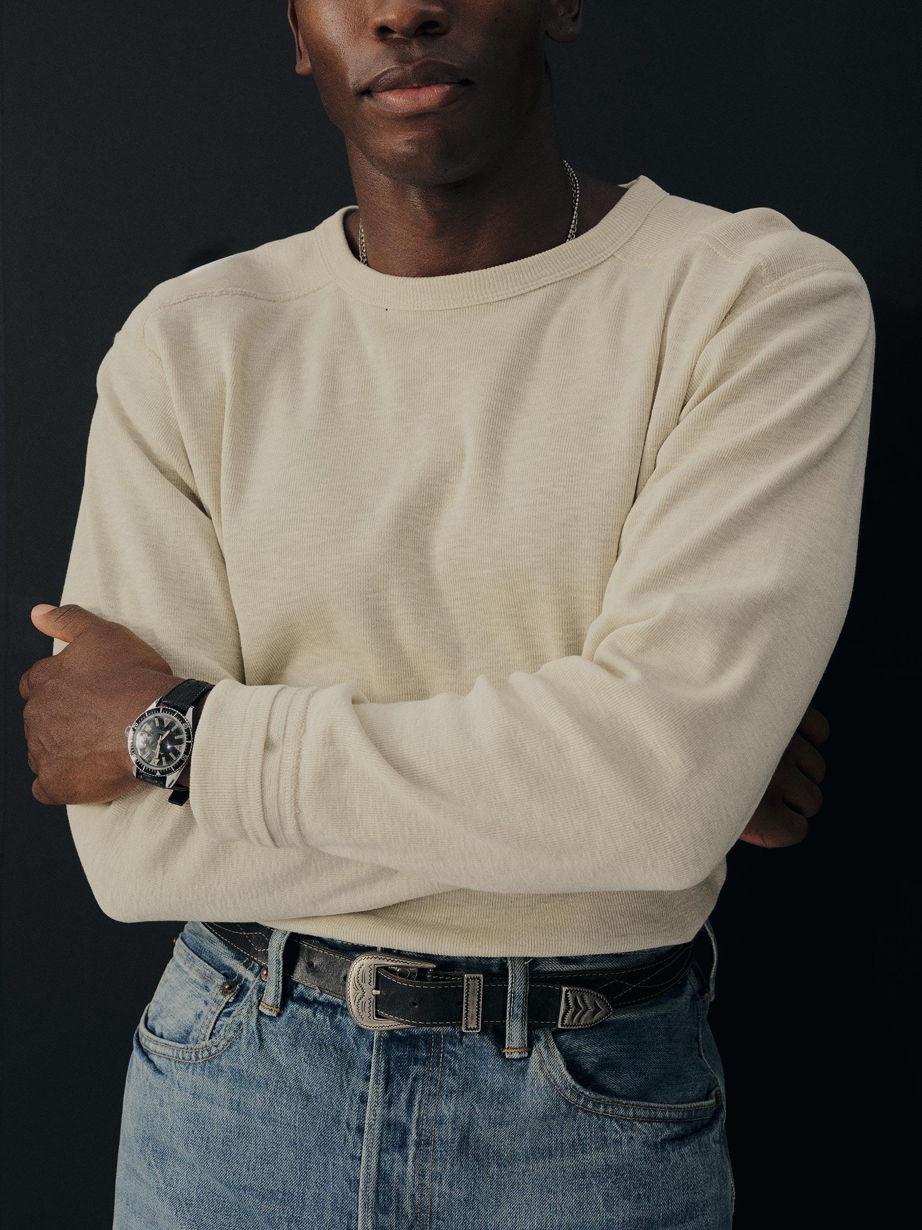 Worn White Sidewinder Rib L/S Crew Product Image