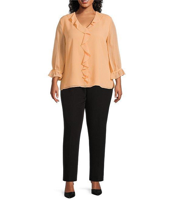 Investments Plus Size Riley Woven Cascading Ruffle V-Neck 3/4 Sleeve Top Product Image