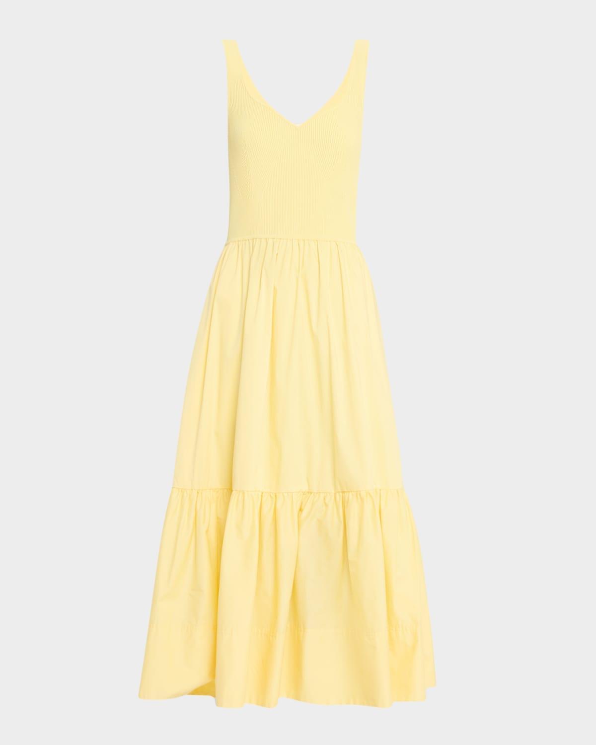 Josephina Sleeveless Rib and Poplin Midi Dress Product Image