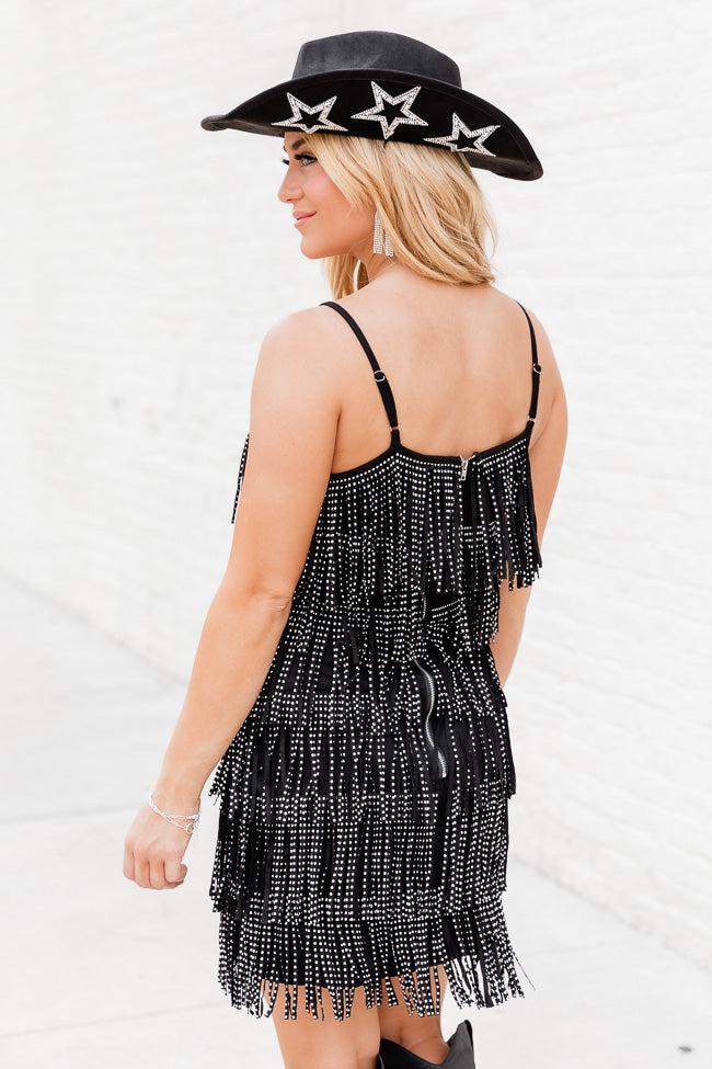Always Have Fun Black Studded Fringe Mini Tank Dress FINAL SALE Product Image