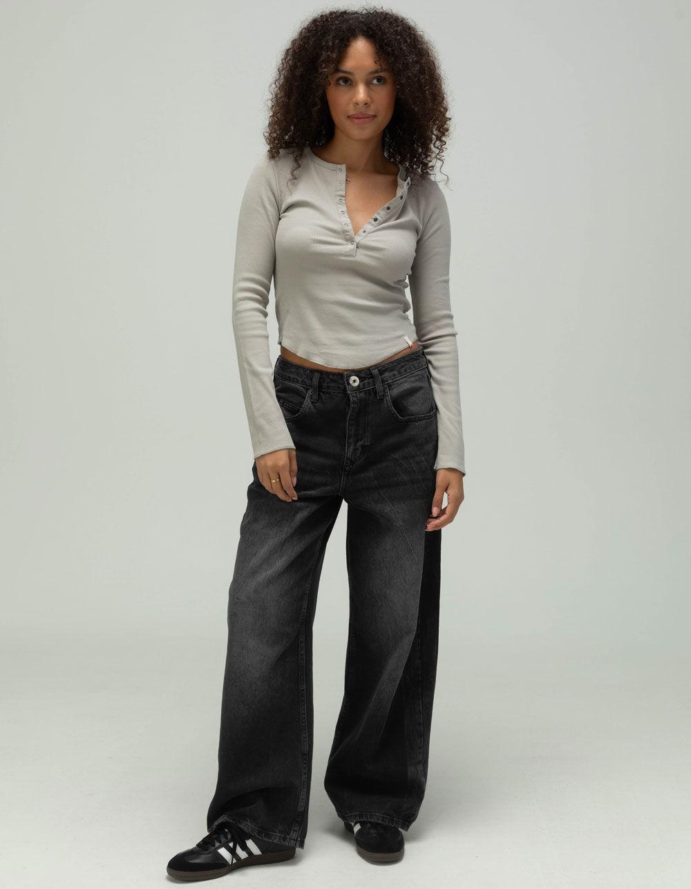 BDG Urban Outfitters Drake Henley Womens Long Sleeve Top - GRAY Product Image
