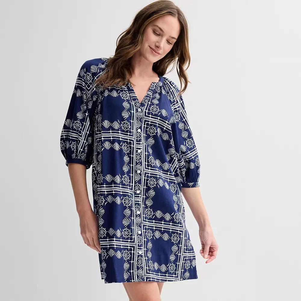 Women's Sonoma Goods For Life® Button Front Shift Dress, Size: Small, Blue Nautical Print Product Image