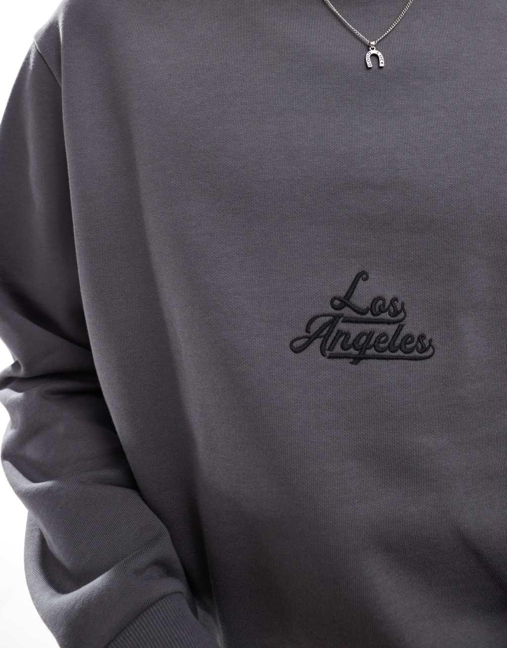 ASOS DESIGN boxy oversized sweatshirt with print in gray Product Image