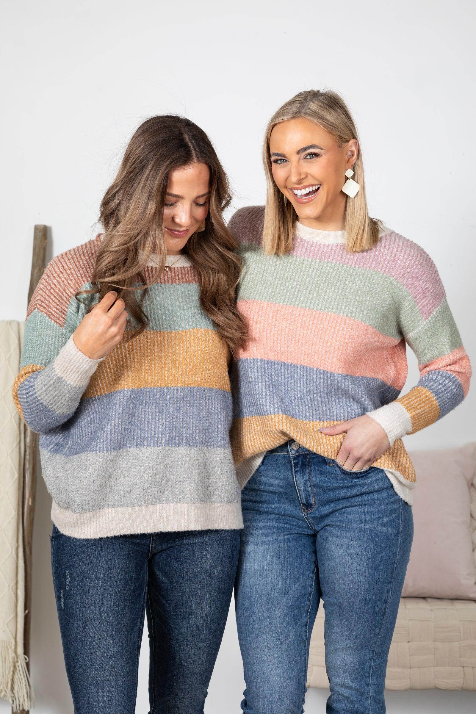 Ribbed Multicolor Colorblock Sweater Product Image