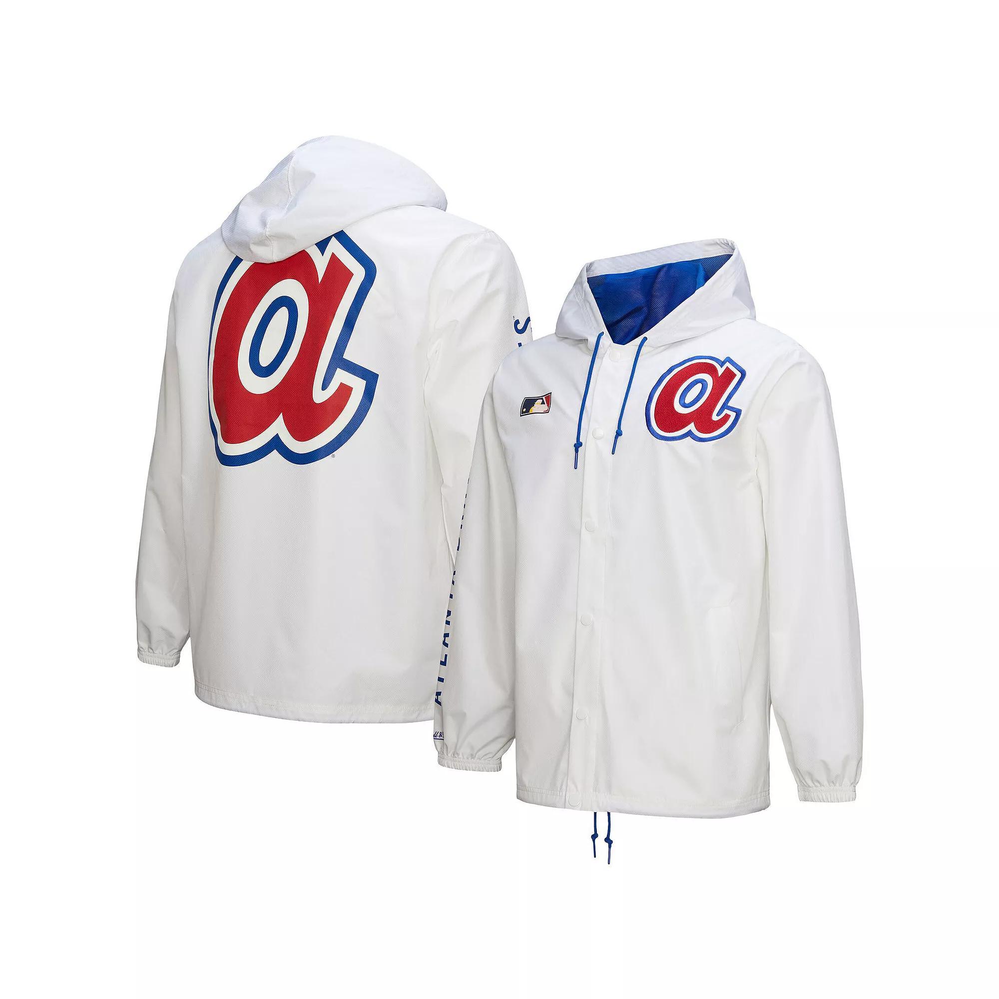 Men's Mitchell & Ness White Atlanta Braves Vintage Full-Snap Hooded Coaches Jacket, Size: Small Product Image