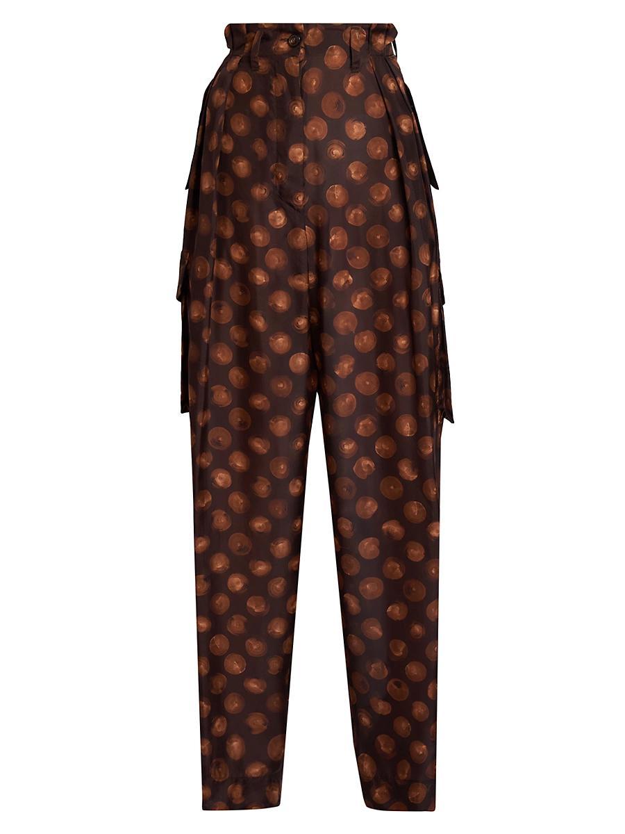 Womens Polkam Polka Dot Silk Cargo Pants Product Image