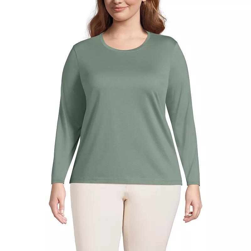 Plus Size Lands' End Long Sleeve Relaxed Supima Cotton Crewneck Tee, Women's, Size: 3XL, Black Product Image