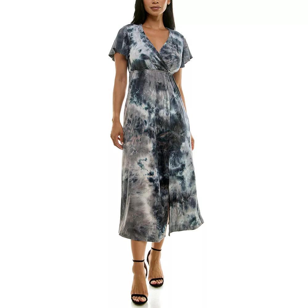 Women's Nina Leonard Flutter Sleeve Maxi Dress, Size: Small, Grey Black Product Image