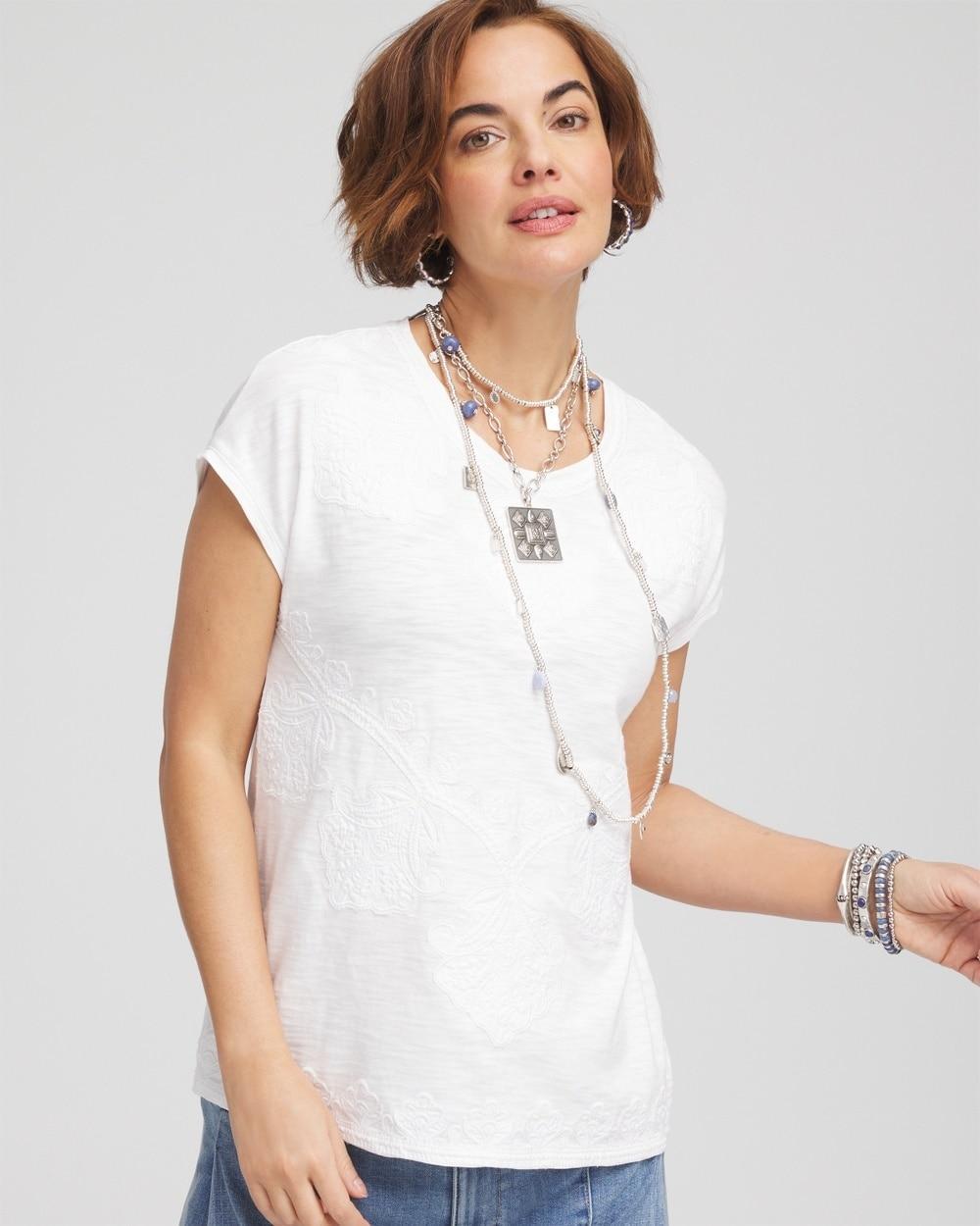Monochrome Embroidered Cap-Sleeve Tee Product Image