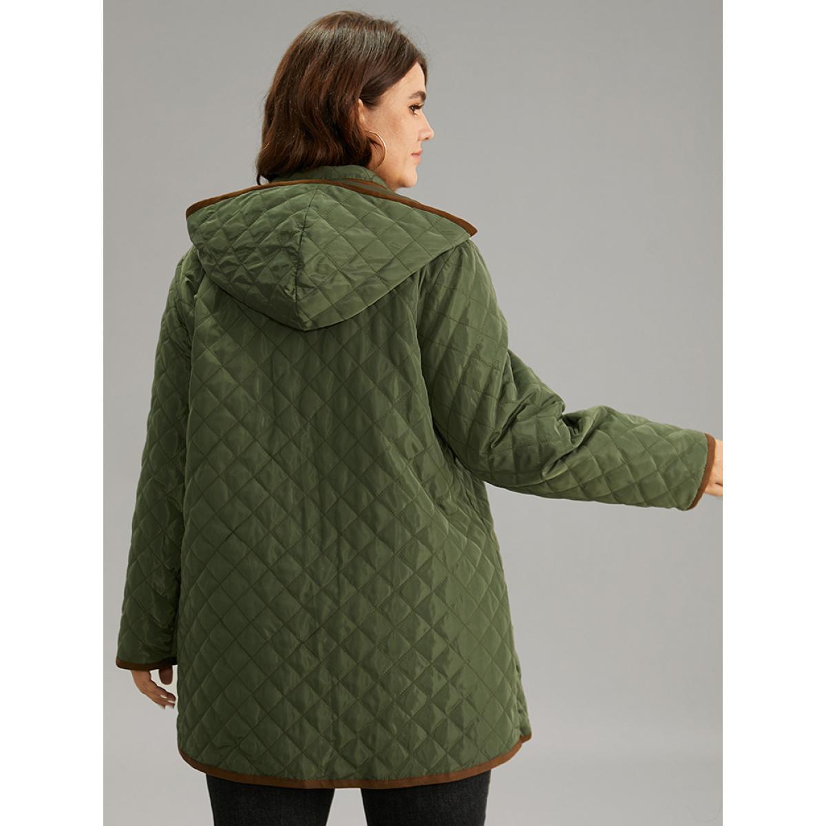 Plus Size Contrast Zipper Hooded Quilted Padded Coat Women ArmyGreen Casual Contrast Ladies Dailywear Winter Coats BloomChic 10/M Product Image