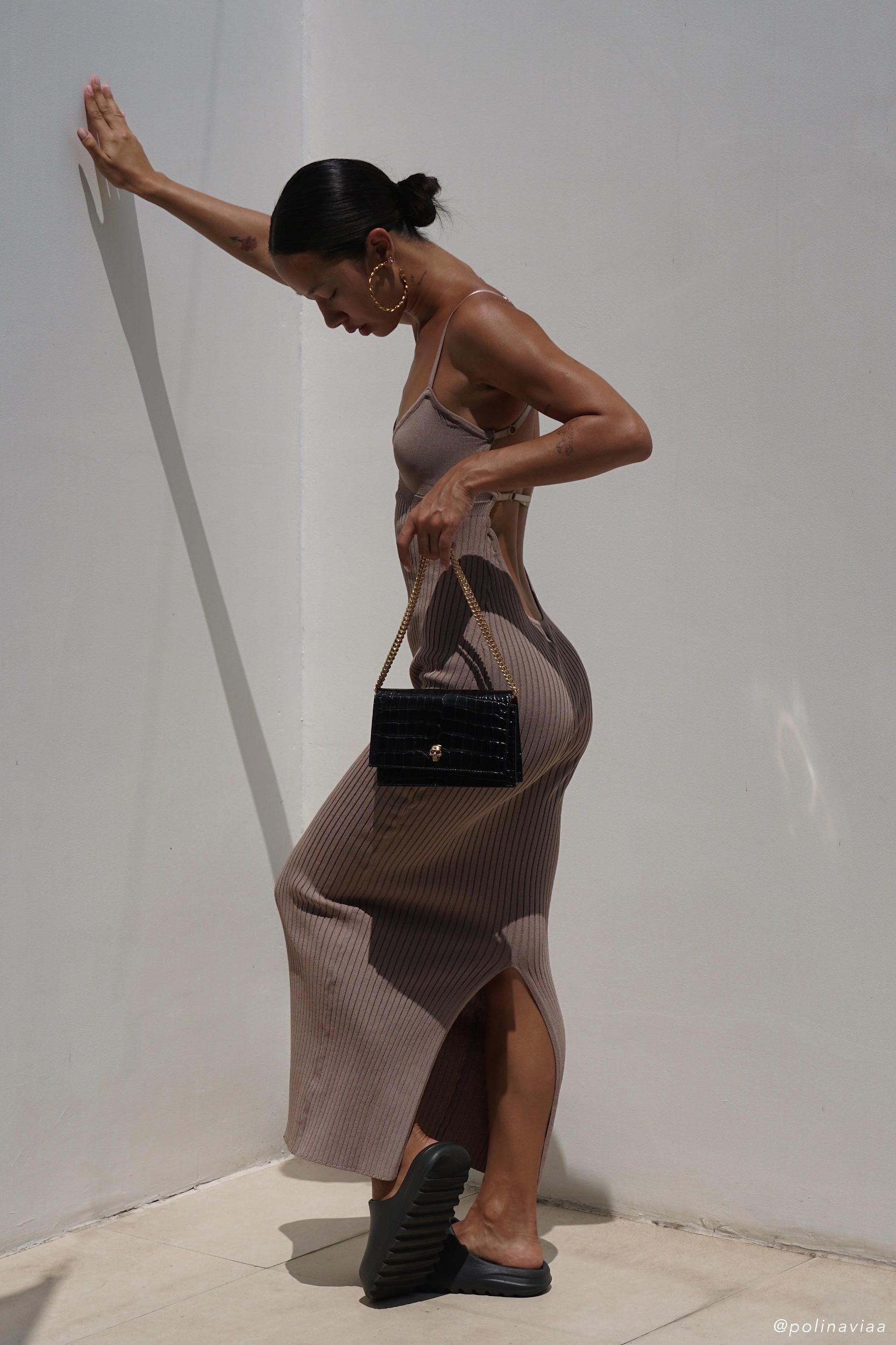 Avalon Backless Knit Midi Dress - Taupe Product Image