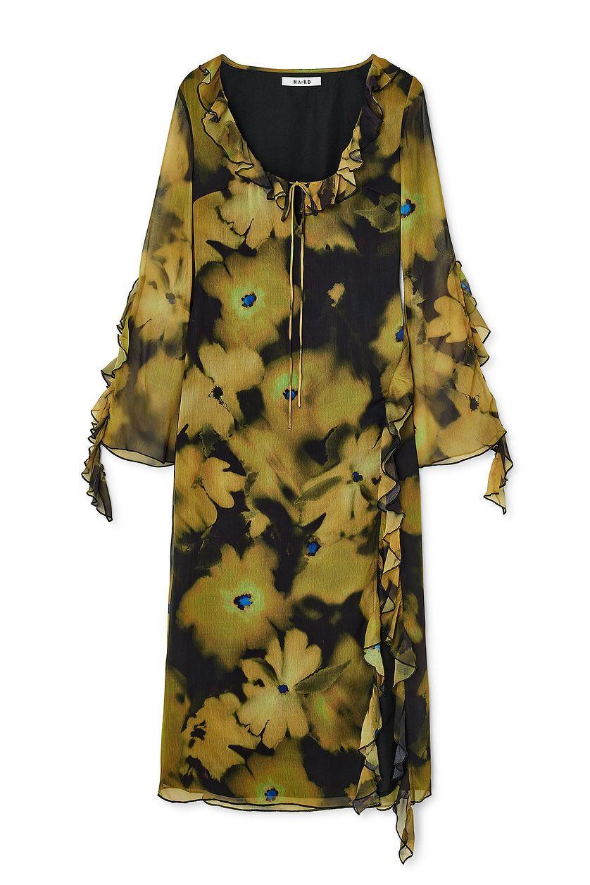 Ruffle Detail High Slit Maxi Dress Product Image