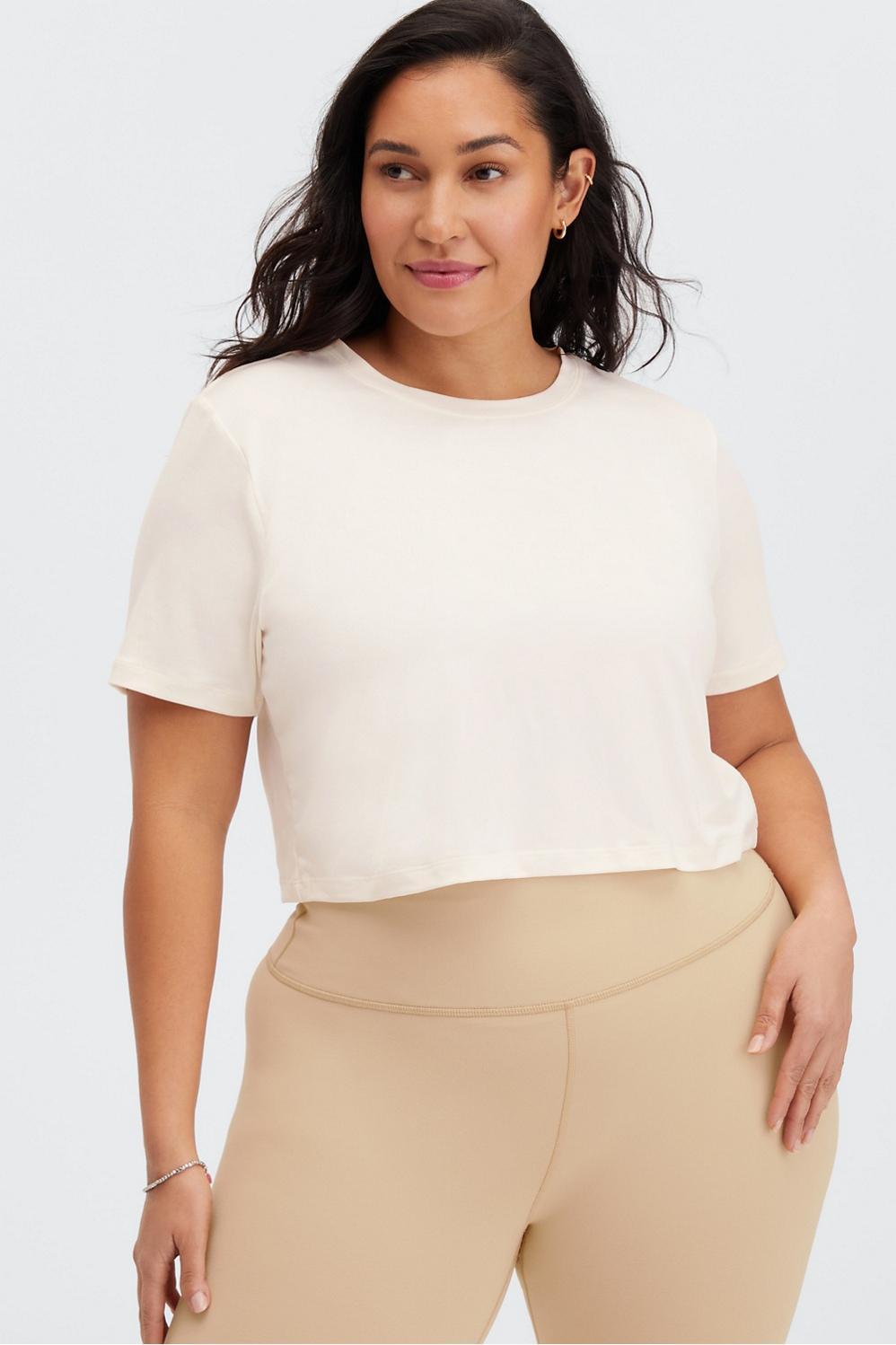 Fabletics Blake Cropped Short-Sleeve Tee Womens white Size L Product Image