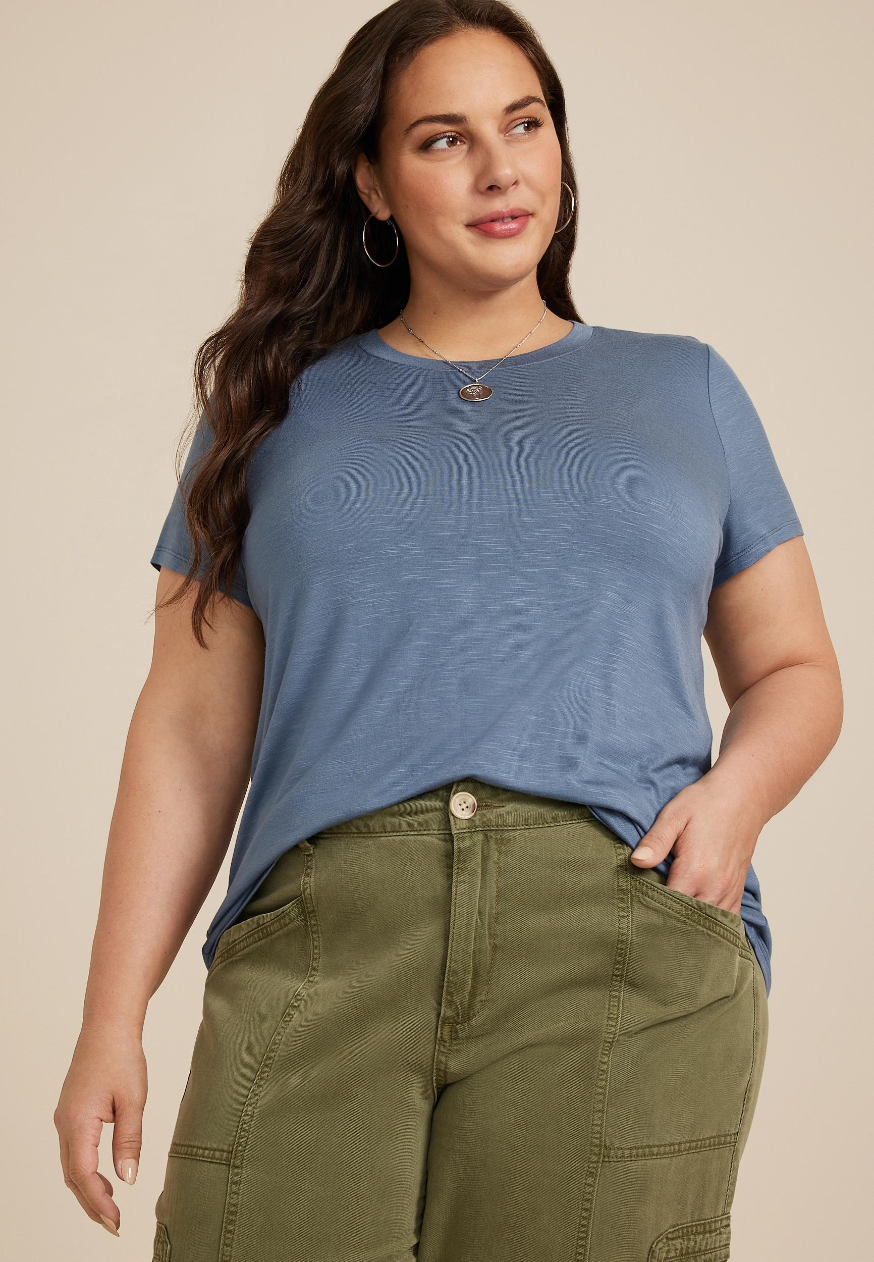 Maurices 0X Plus Size Womens 24/7 Kennedy Crew Neck Tee Blue Product Image