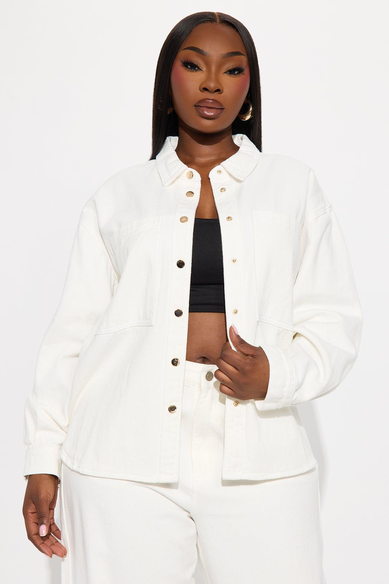 Très Jolie Denim Shacket - White Product Image