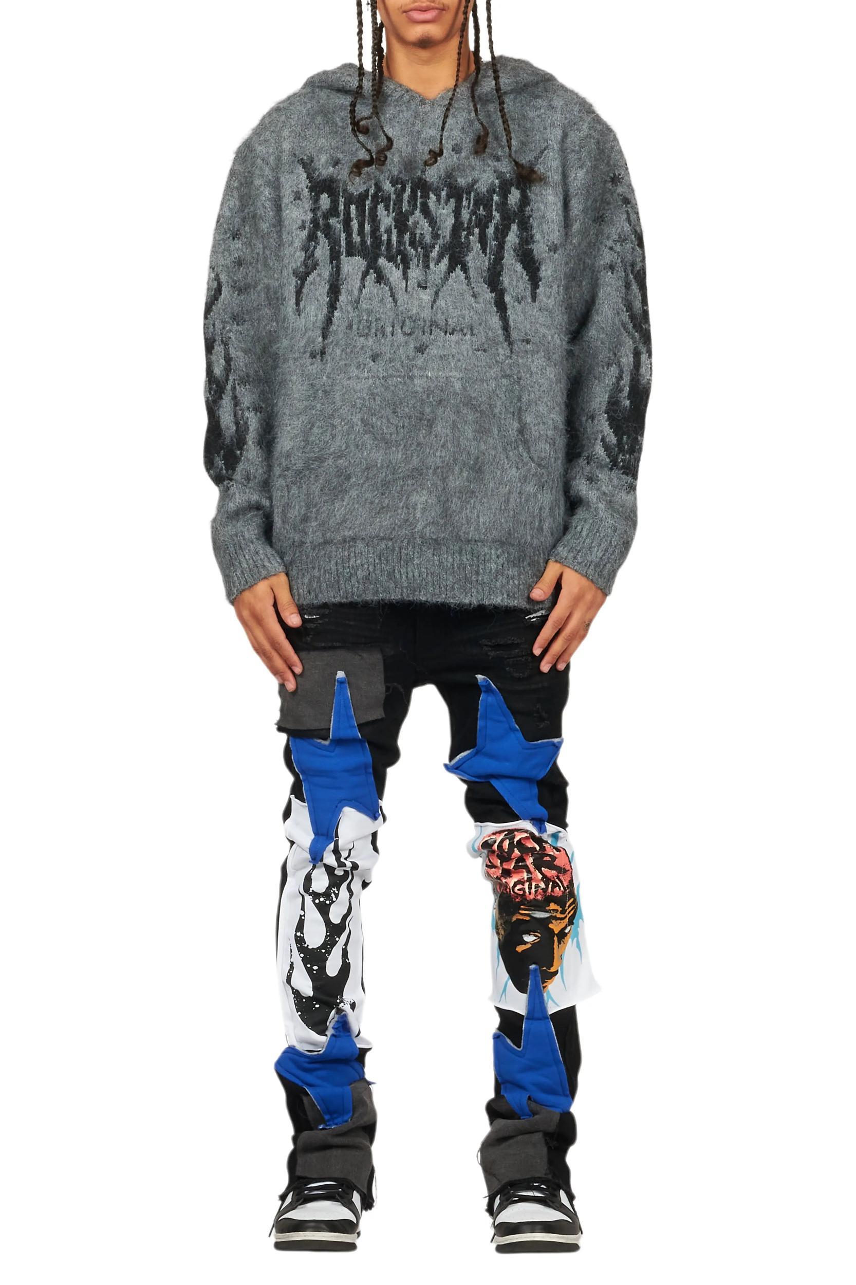 Edgar Jet Black Patchwork Stacked Flare Jean Male Product Image