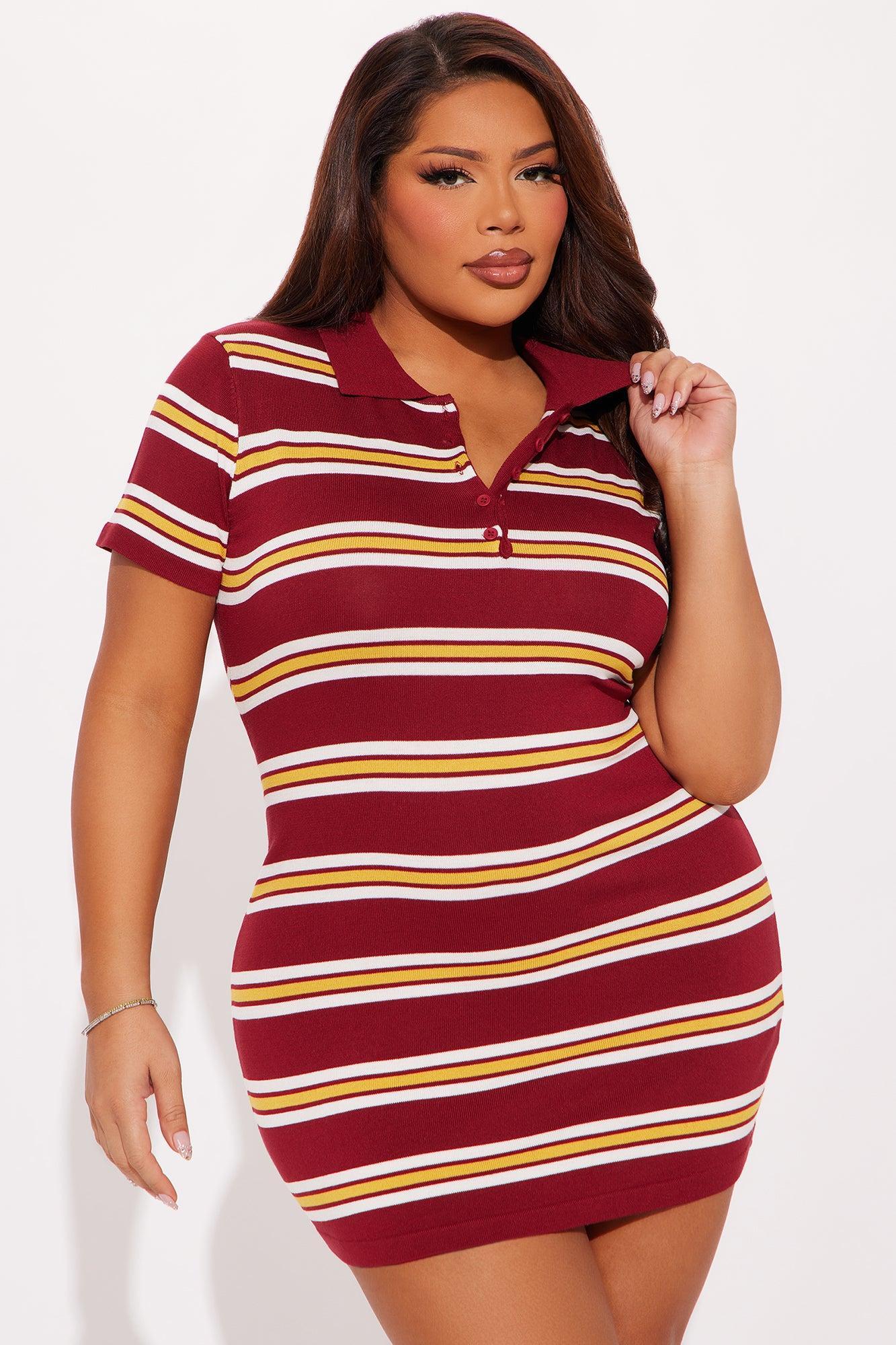 Demi Striped Polo Mini Dress - Burgundy/combo Product Image
