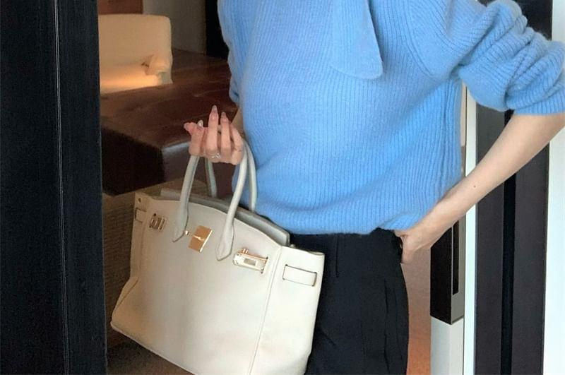 Stand Collar Plain Bow Sweater Product Image