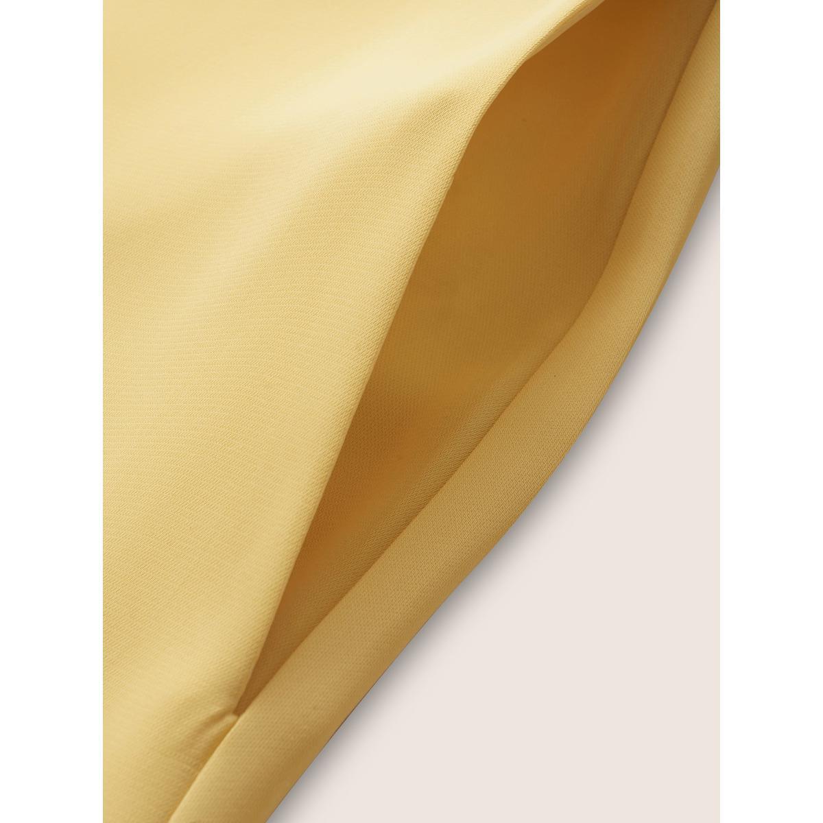 Plus Size Square Neck Gathered Lantern Sleeve Dress Yellow Women Elegant Non Square Neck Short sleeve Curvy Midi Dress BloomChic 14-16/1X Product Image