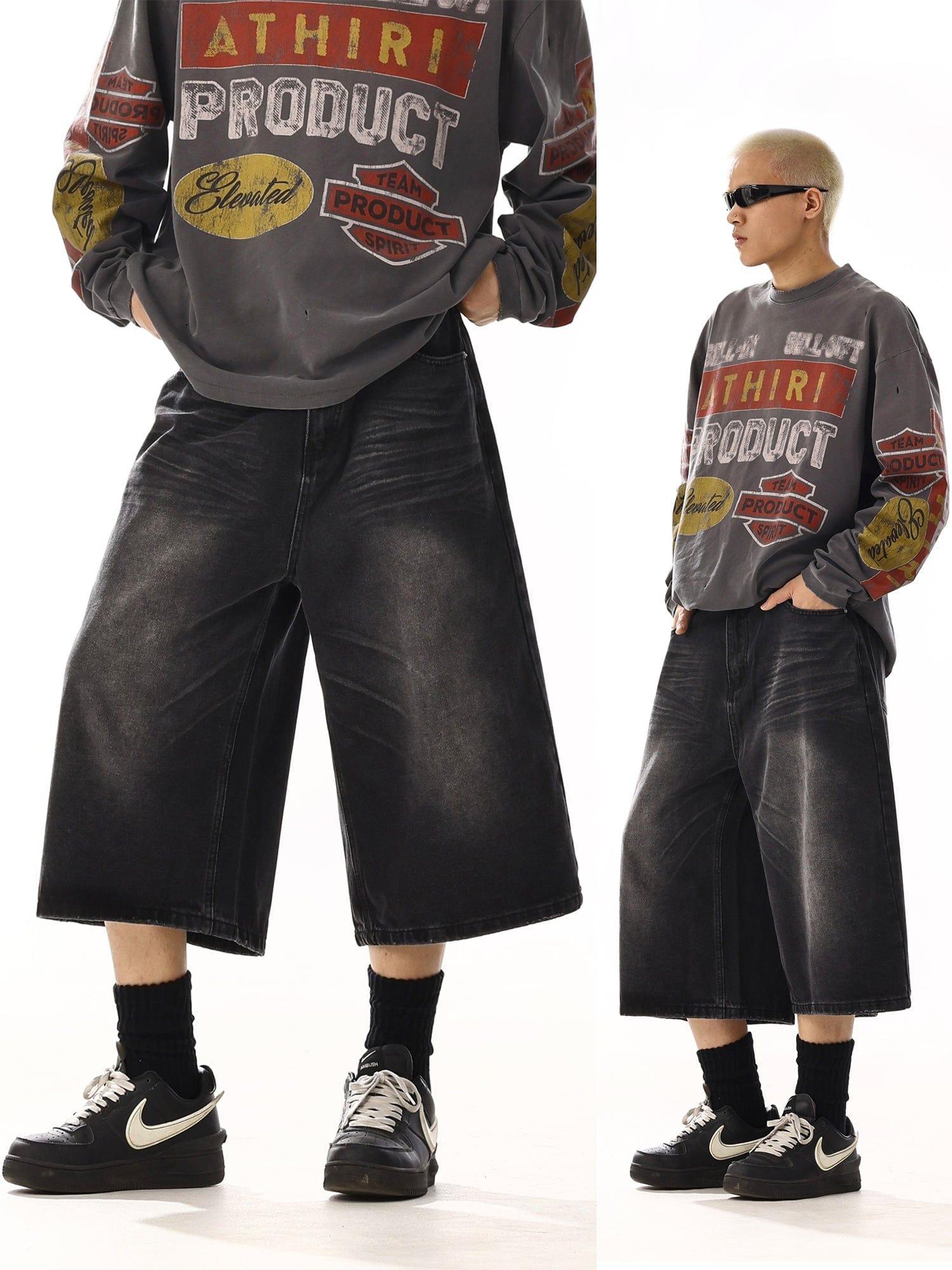 RT No. 13010 WASHED BLACK DENIM SHORT JEANS Product Image
