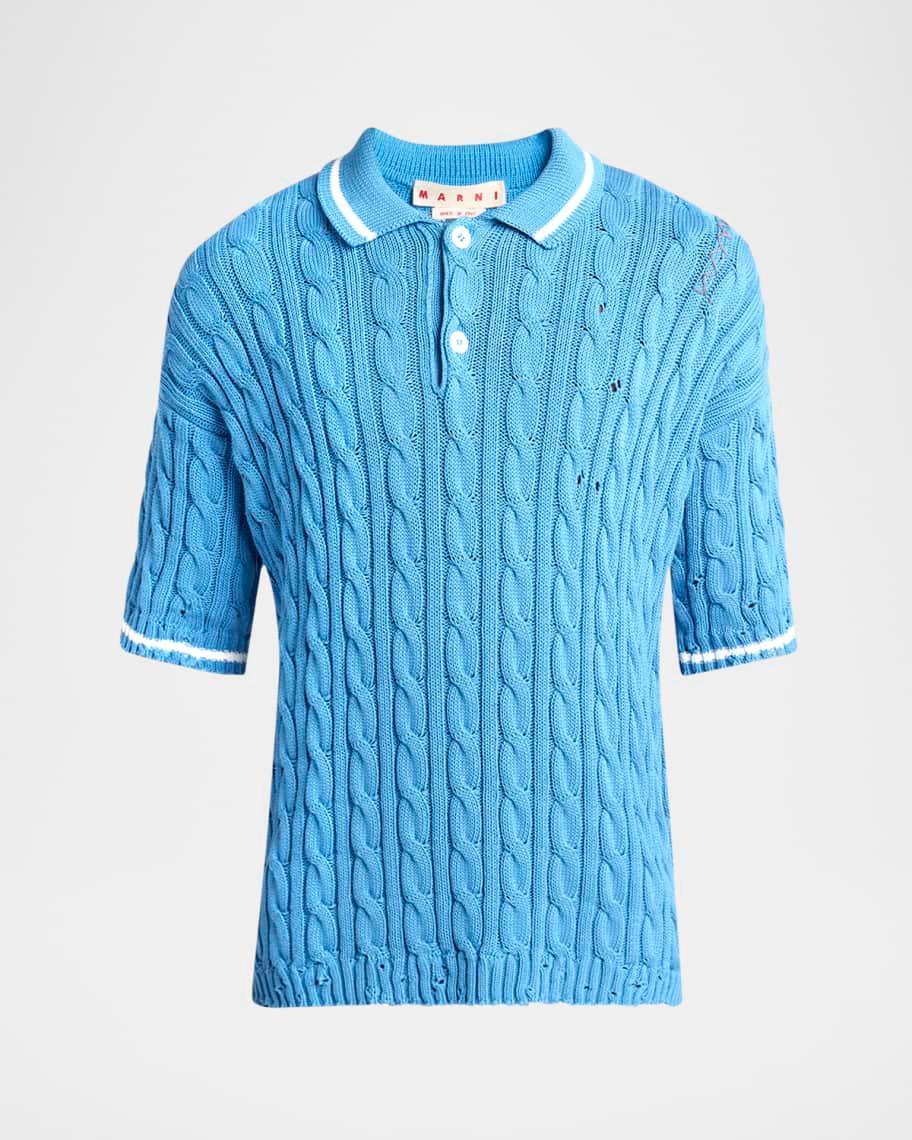 Mens Distressed Cable-Knit Polo Shirt Product Image