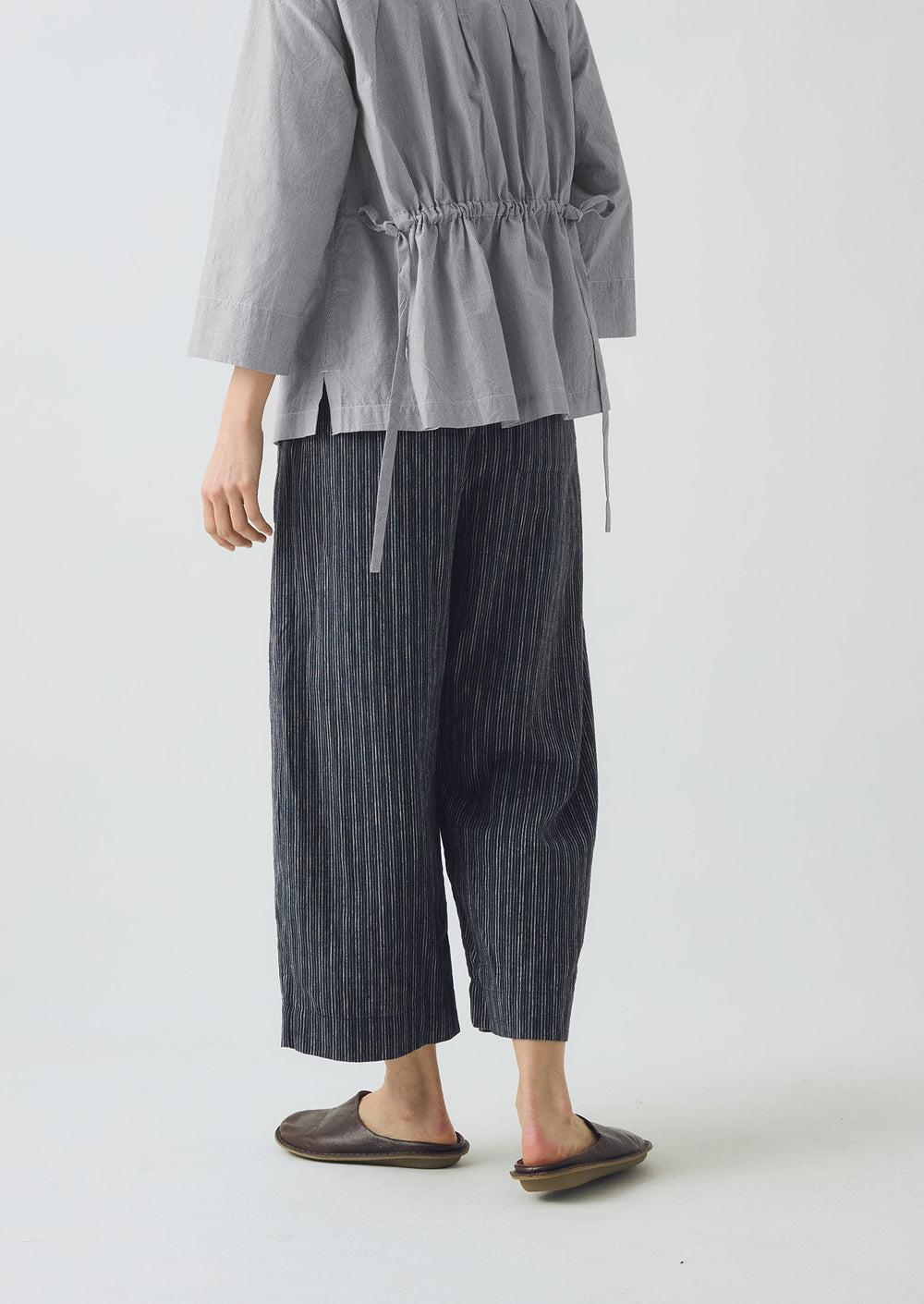 Stripe Linen Cotton Barrel Leg Pants | Shadow Blue/Black Product Image