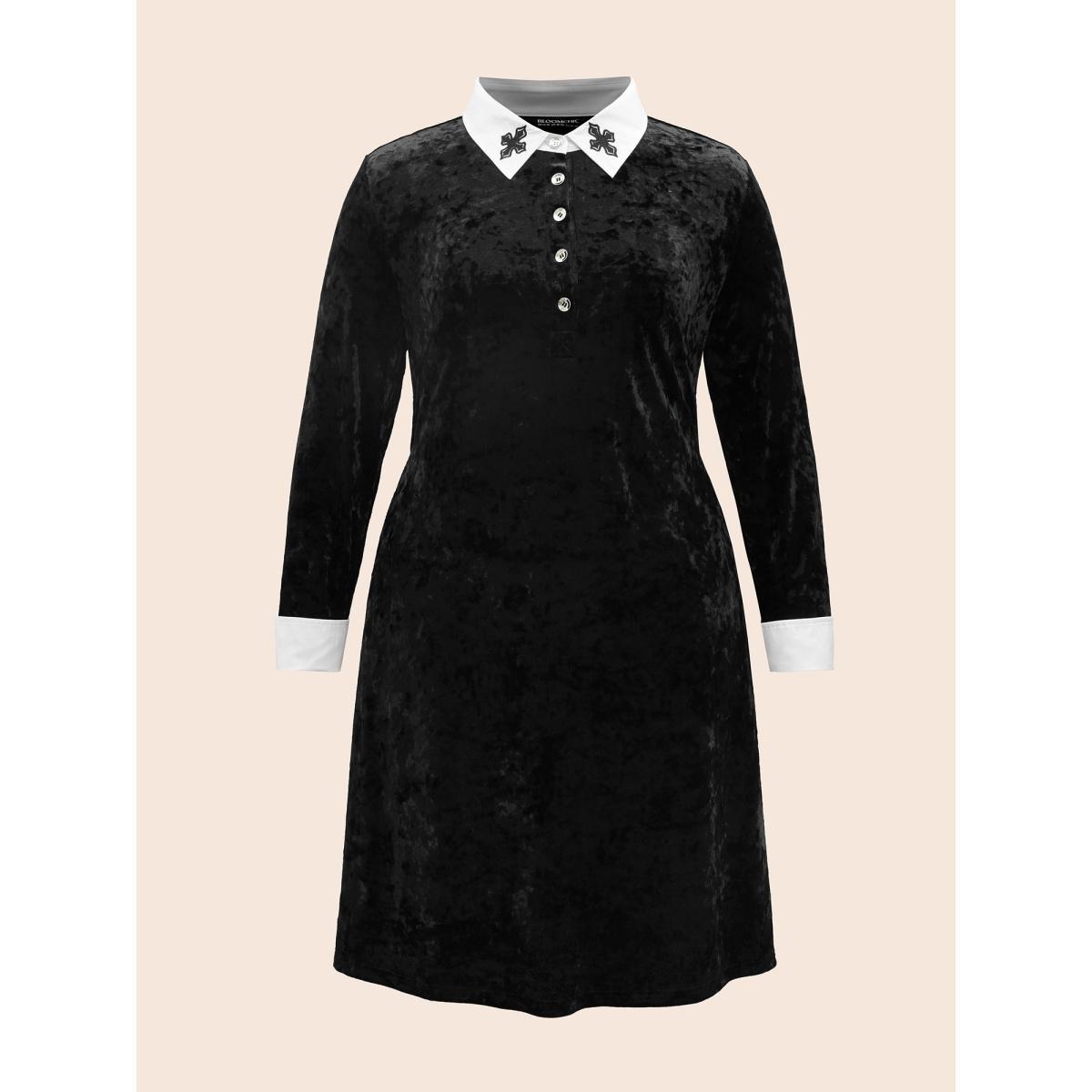 Plus Size Stretch Velvet Collared Midi Dress Black Women Cocktail Texture Party Curvy Bloomchic 14-16/1X Product Image