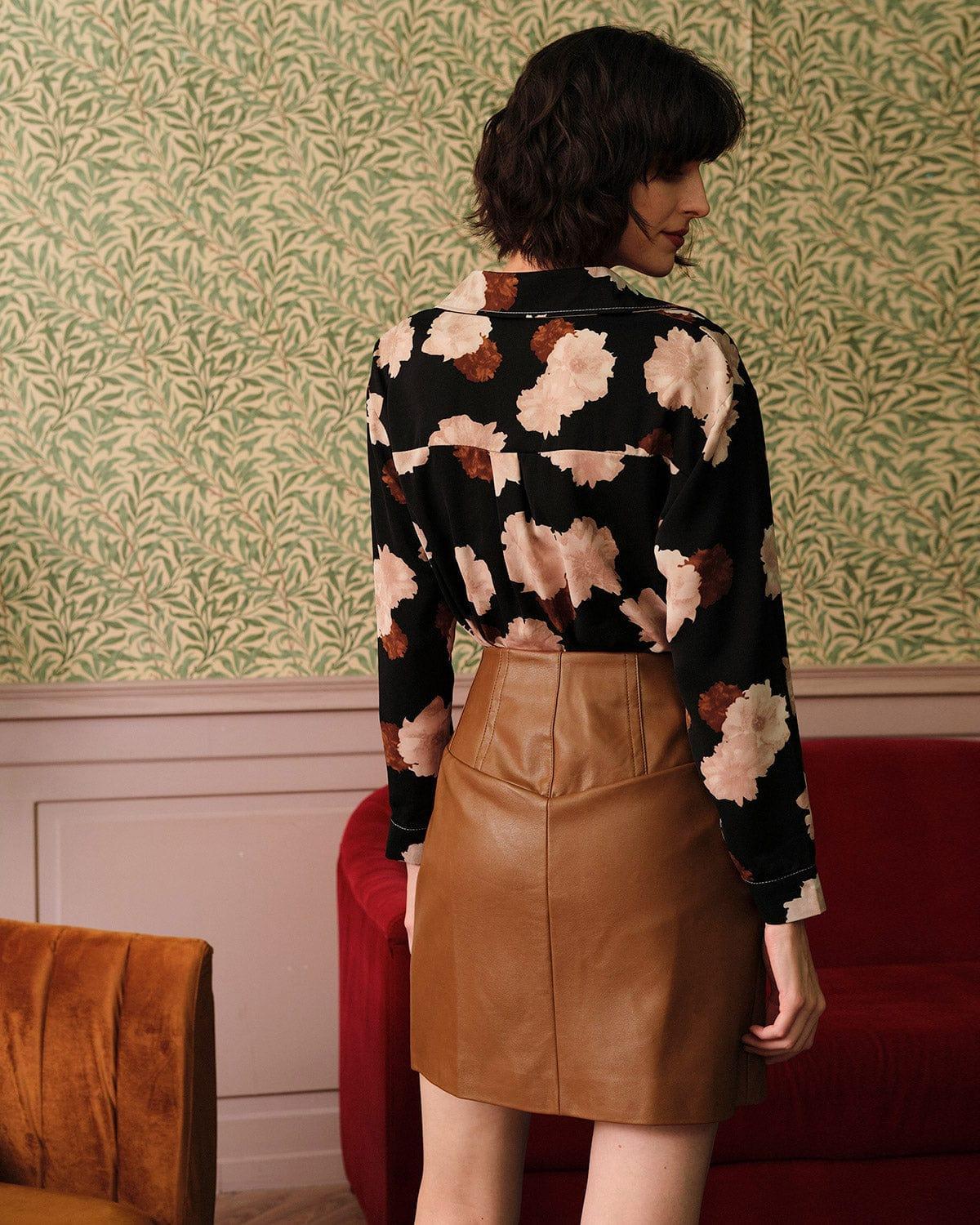 The High Waisted PU Leather A-line Mini Skirt Female Product Image