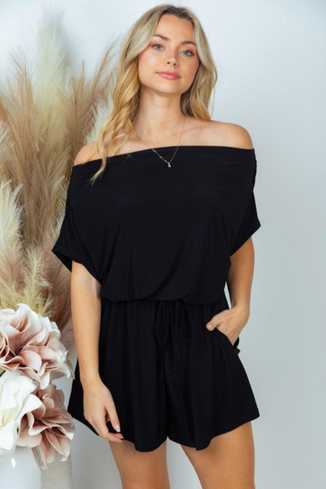 Short Sleeve Off Shoulder Romper Product Image