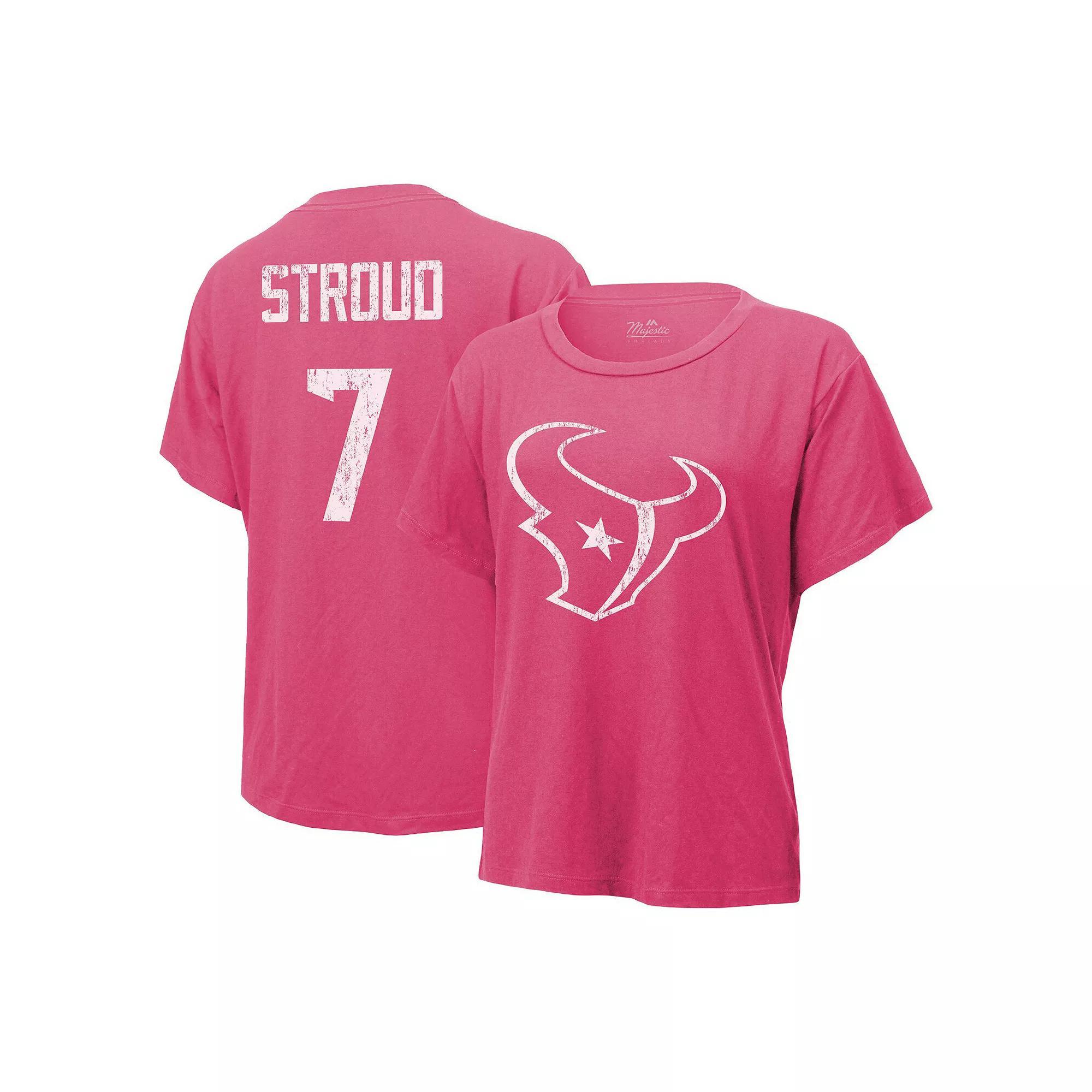 Women's Majestic Threads C.J. Stroud Pink Houston Texans Name & Number T-Shirt, Size: 2XL Product Image