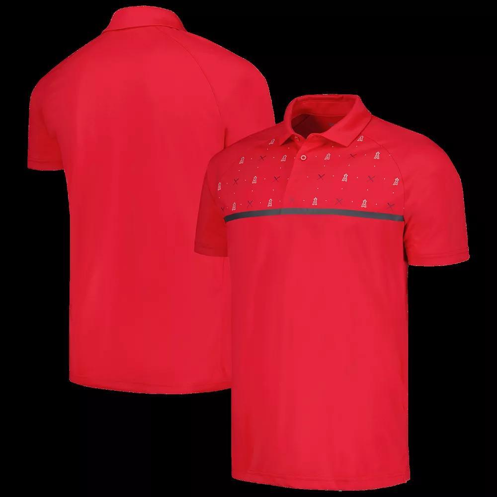 Men's Levelwear Red Los Angeles Angels Sector Batter Up Raglan Polo, Size: Large Product Image
