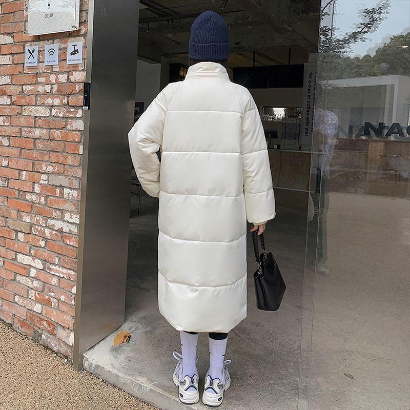 Plain Hooded Midi Zip Puffer Jacket Product Image