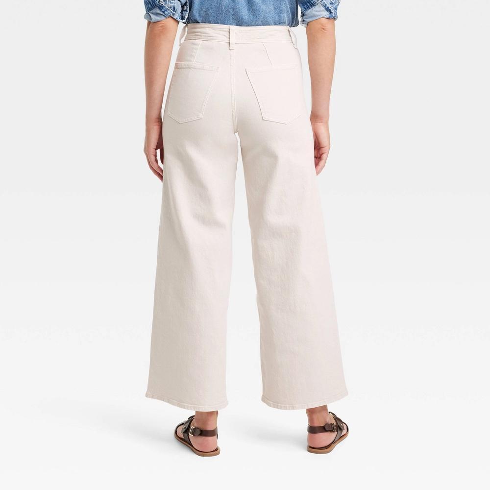 Women's High-Rise Sailor Wide Leg Ankle Jeans - Universal Thread™ Beige 14: Cotton , Relaxed Fit, Back Pocket, Belt Loops Product Image
