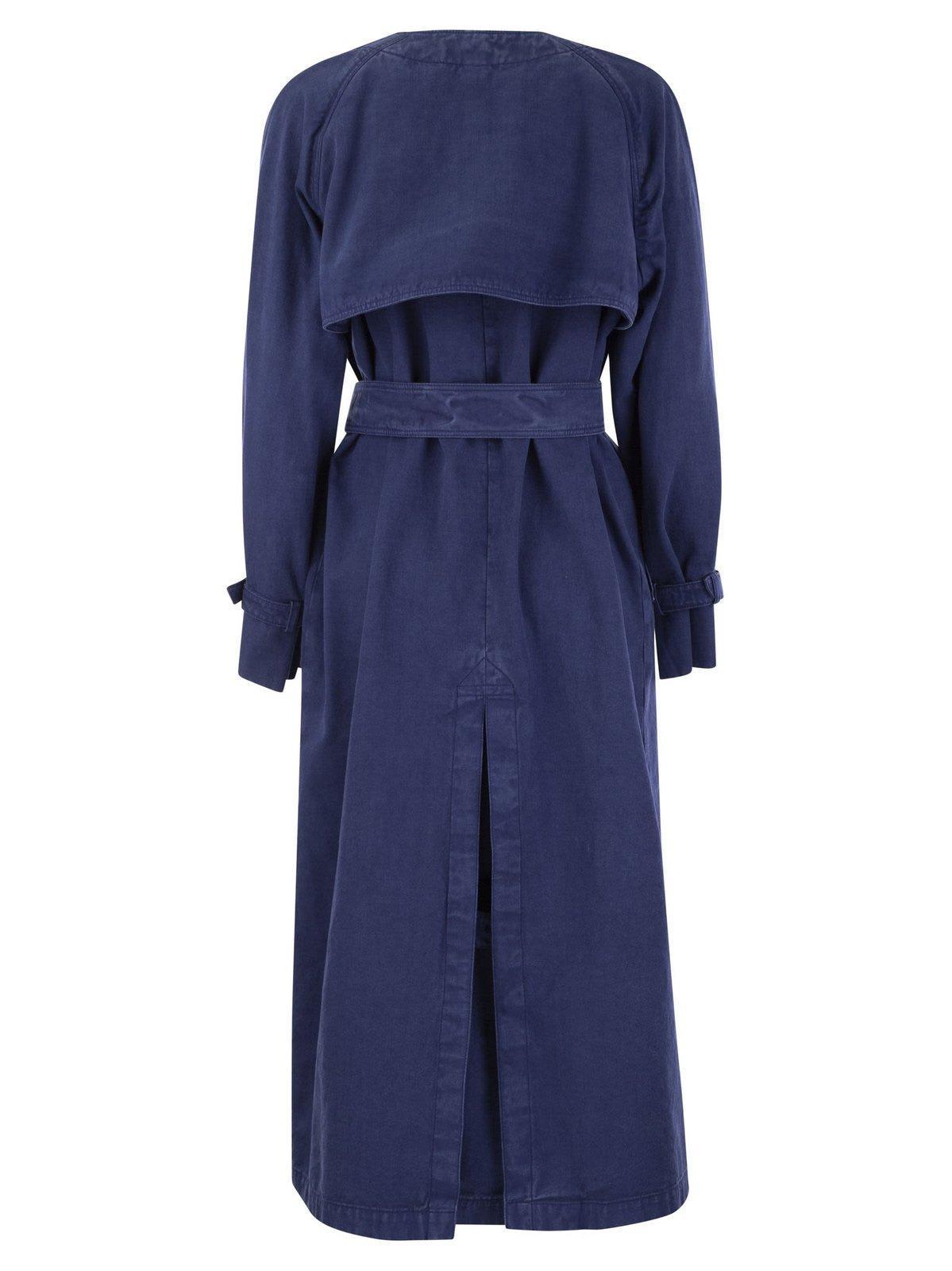 Canvas Double-breasted Trench Coat In Navy Product Image