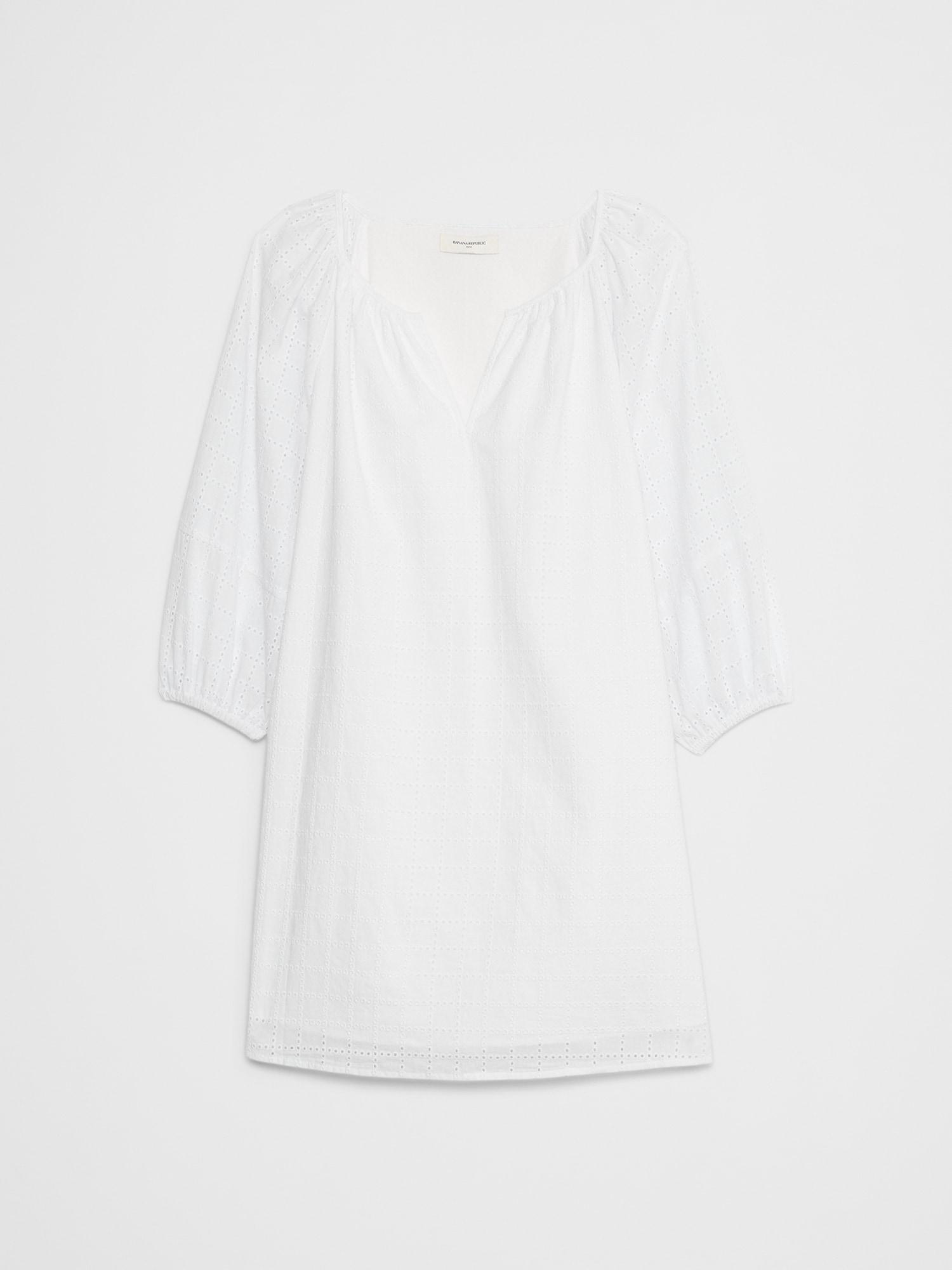 Eyelet Puff-Sleeve Mini Dress Product Image