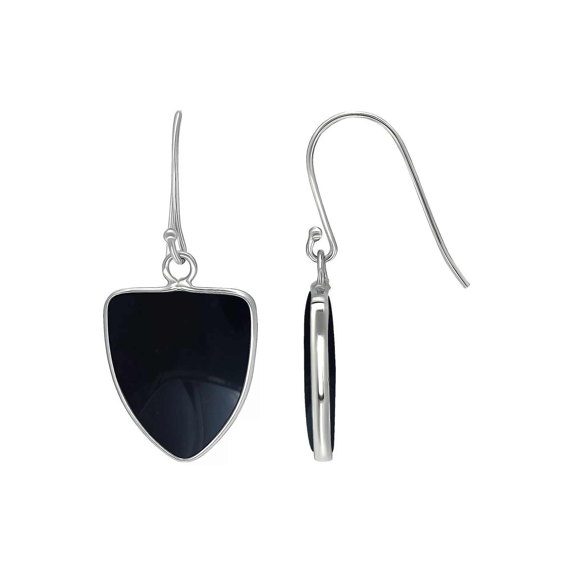 Aleure Precioso Sterling Silver Triangle Shaped Gemstone Drop Earrings, Womens, Black Product Image