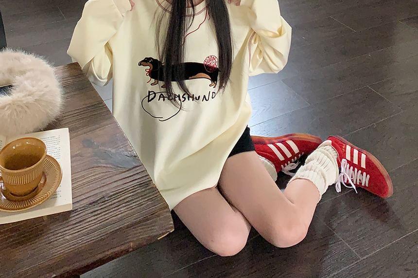 Crewneck Dog Embroidery Pullover Product Image