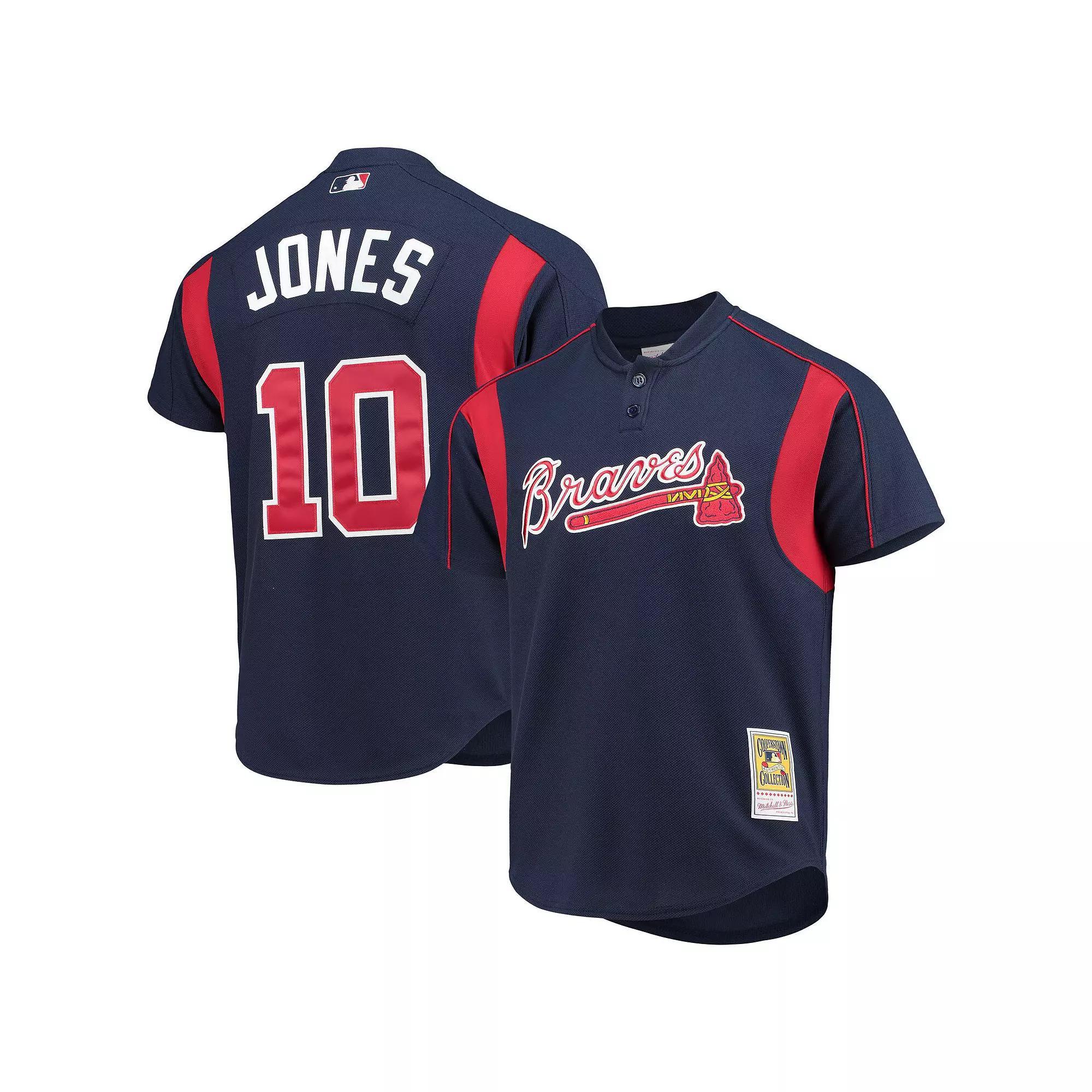 Men's Mitchell & Ness Chipper Jones Navy Atlanta Braves Cooperstown Collection Mesh Batting Practice Button-Up Jersey, Size: Large, Blue Product Image